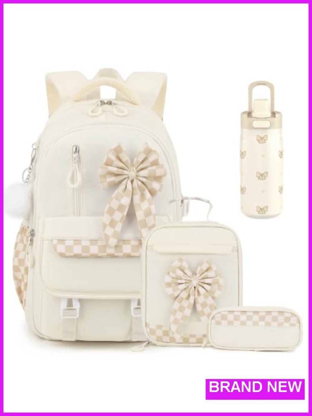 4-Piece Girls Backpack Set with Lunch Bag Pencil Case Insulated Bottle